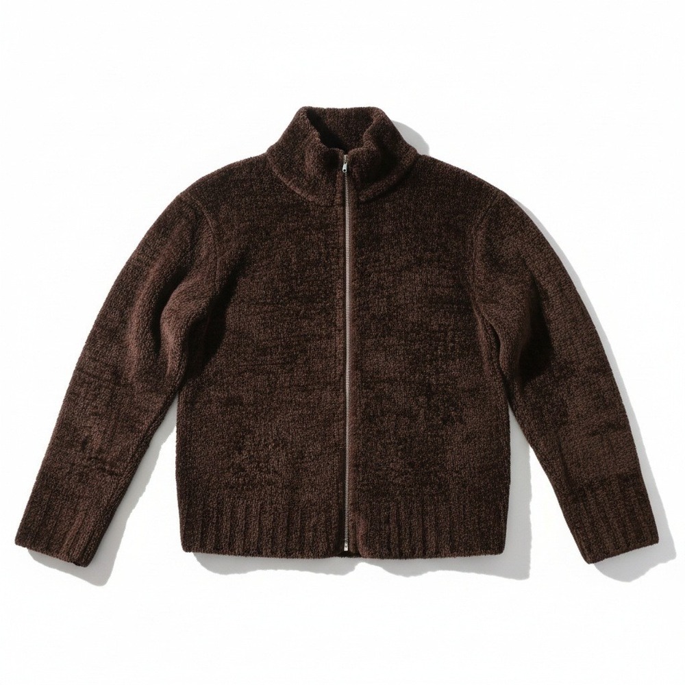 Rafaella Womens Brown Chenille Full Zip Mock Neck Sweater Jacket